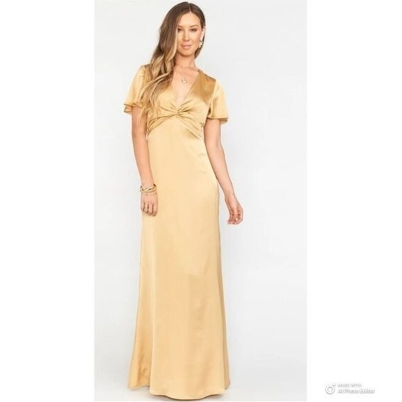 Show Me Your Mumu Dresses | New Xs Rome Twist Gown Color True Gold Luxe Satin Show Me Your Mumu | Color: Gold | Size: Xs | Pm-06071051's Closet